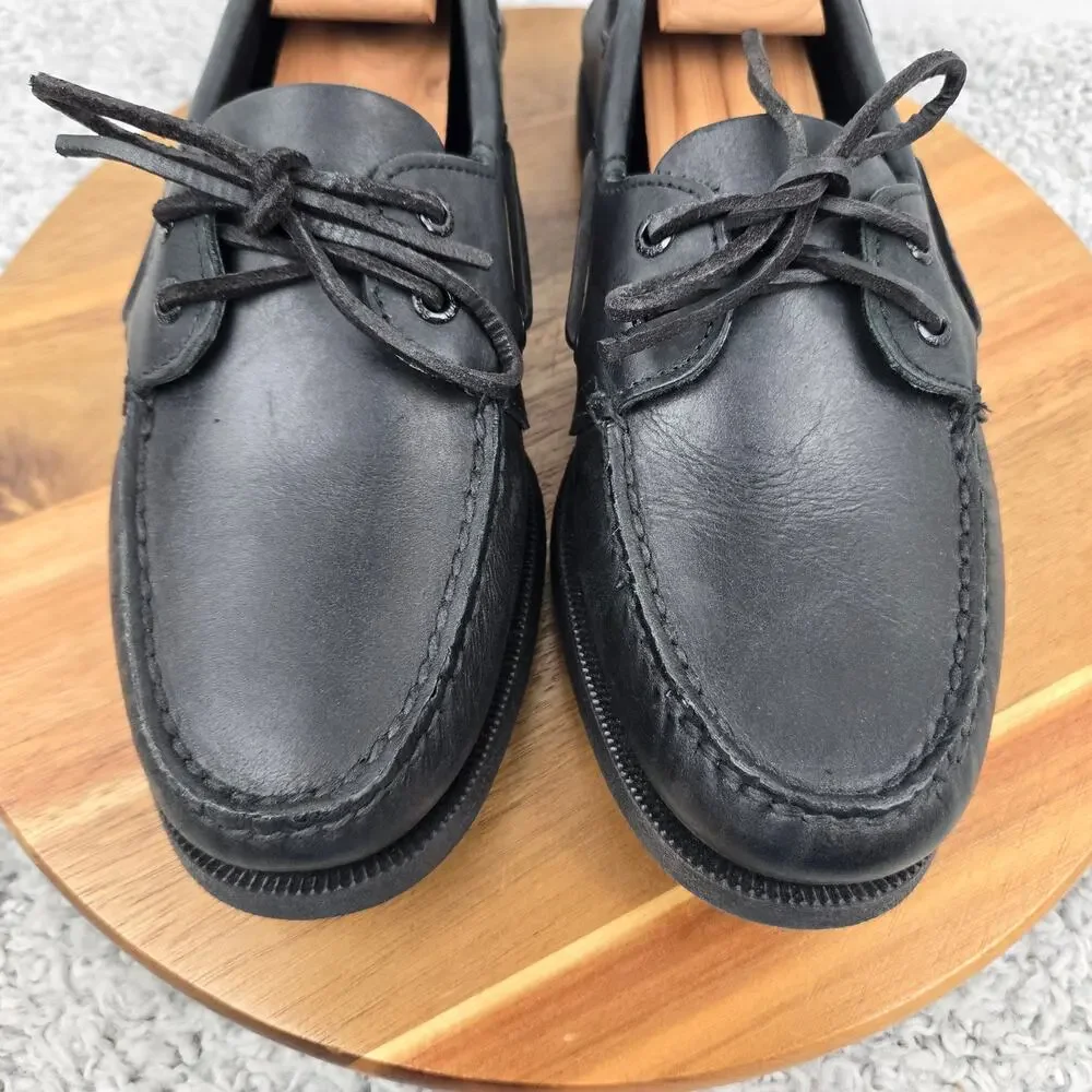 Sperry Top Sider Men 9.5 Authentic Original Triple Black Leather Daily Boat Shoe